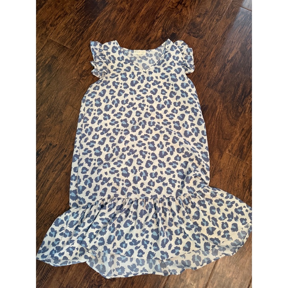 Perfect Peach Womens Blue Leopard Print Ruffle Flutter Sleeve Shift Dress Small